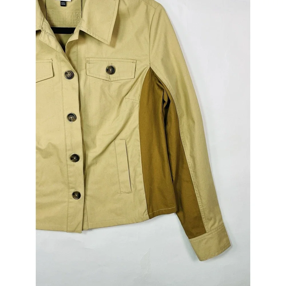 Cabi‎ Mason Jacket Women's Two Tone Tan Cotton Blend Sz XS Lightweight EUC